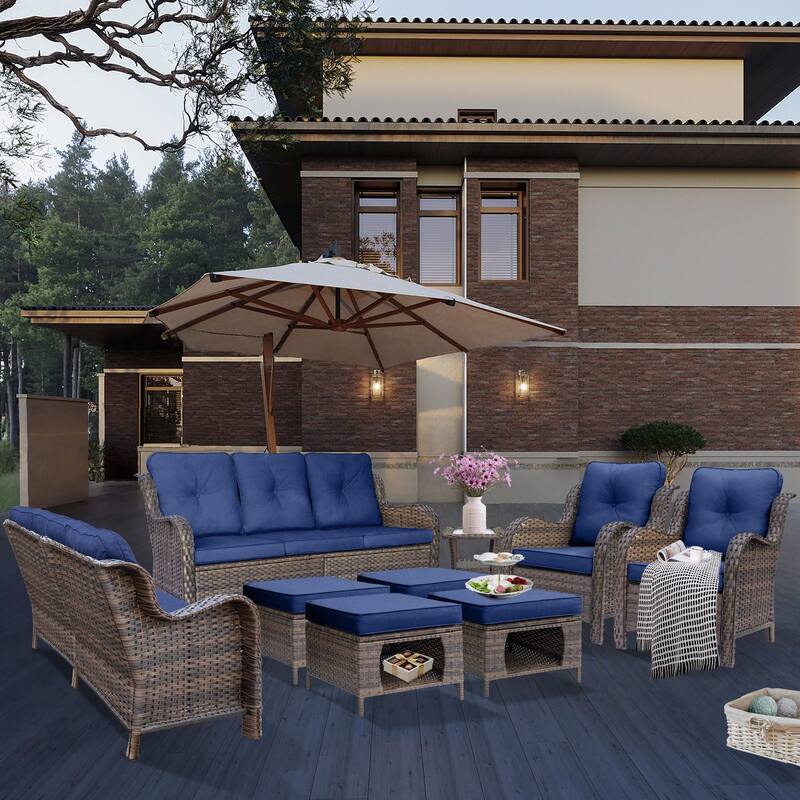 9 Piece Wicker Outdoor Patio Furniture Seating Sofa Conversation Sets