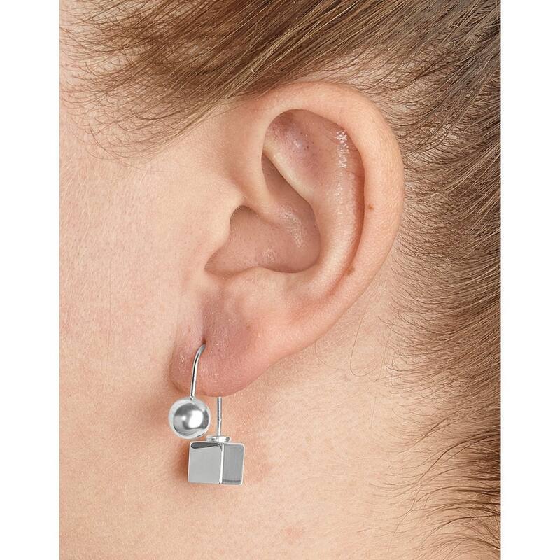 Curata 925 Sterling Silver 28x36mm Polished Cube and Ball Drop Earrings