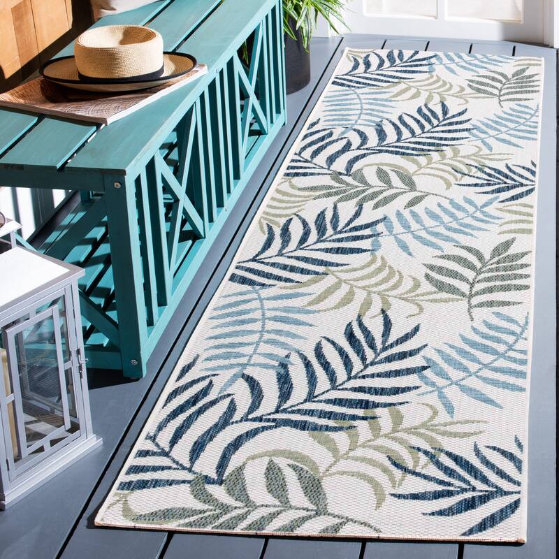 SAFAVIEH Courtyard Kiratsou Indoor/ Outdoor Rug - 2' x 10' Runner - Beige/Green Blue