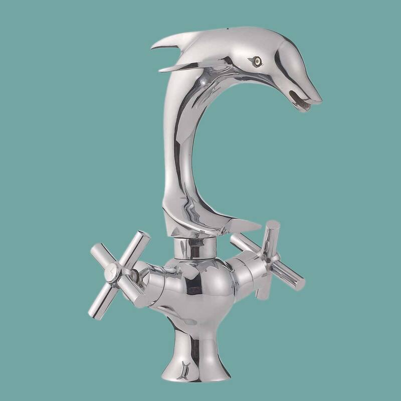 Chrome Bathroom Faucets 9.5 in. Dolphin Shaped Bathroom Sink Faucet with 2 Handles Renovators Supply