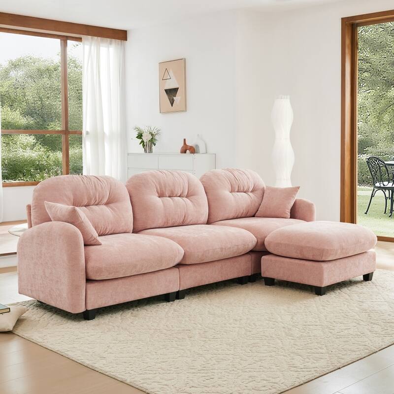 3-seat Chenille Modular Upholstered Convertible Sectional Sofa with Ottoman