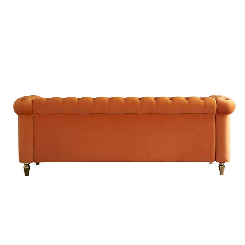 Rolled Arm Chesterfield Velvet Sofa - 84.65" High-Density Foam, Electroplated Legs - Elegant Living Room Accent