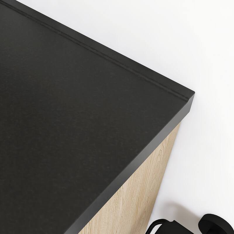 Floating Bathroom Vanity in Evita Oak with Integrated Quartz Sand Top