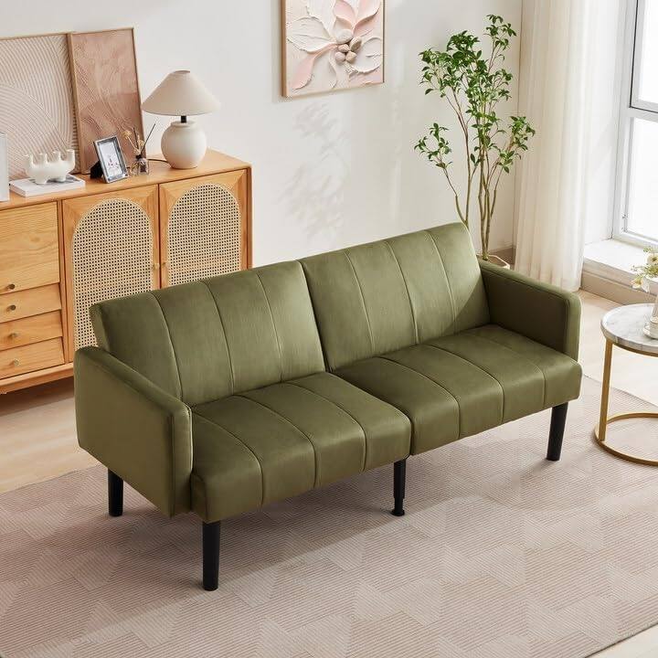 Sofa Bed, Compact Loveseat, Modern Mid-Century Sleeper Sofa, Convertible Couch, Living Room Couches - Green