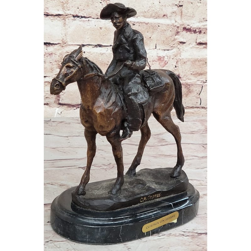 Will Rogers Cowboy On Horse Western Bronze Statue Sculpture Frederic Remington 9 Inches X 8 Inches