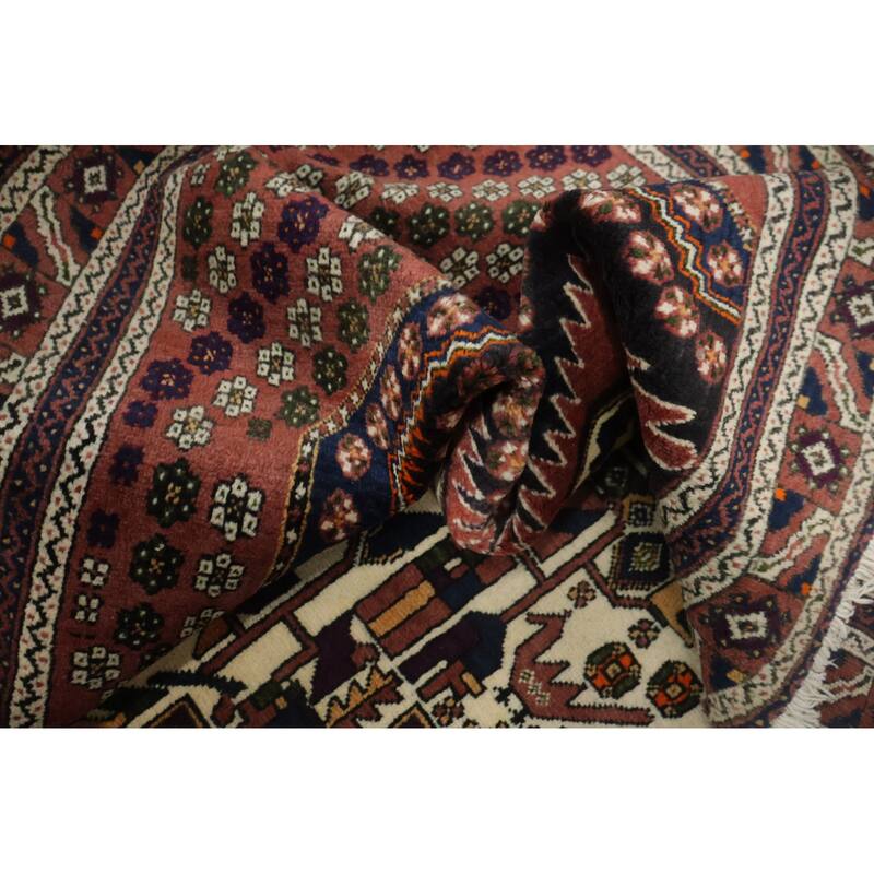 Hand Knotted Oriental 100% Wool Carpet Traditional Geometric Oranges & Rust Afshar Area Rug - 7' 7'' X 5' 3''