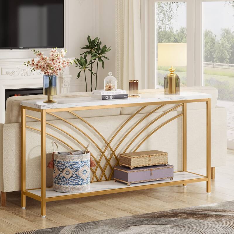 70.9 inch Extra Long Console Sofa Table for Living Room - White/Gold