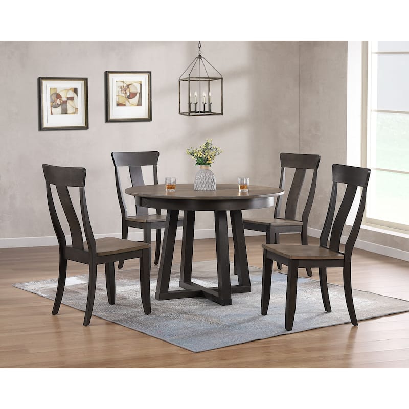 Antiqued Grey Panel Back 5-Piece Cross Pedestal Dining Set