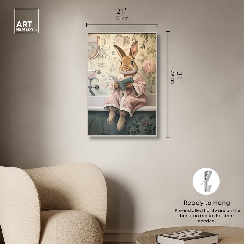 Bunny Bibliophile Bathing Canvas by Art Remedy