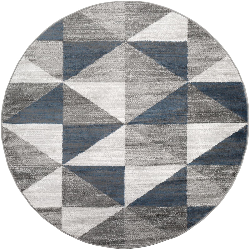 Livabliss Monte Carlo Mid-Century Modern Geometric Area Rug - Sky Blue - 5'3" x 5'3" Round