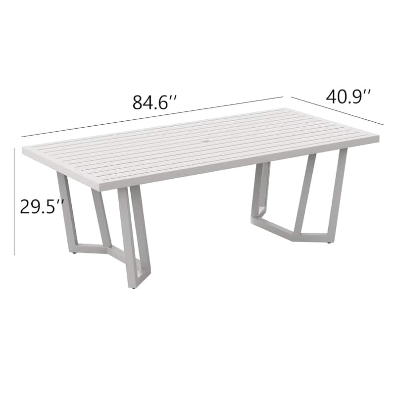 Corvus Kiel Aluminum Outdoor Dining Table with Umbrella Hole, Rectangular Patio Table for 6-8 People