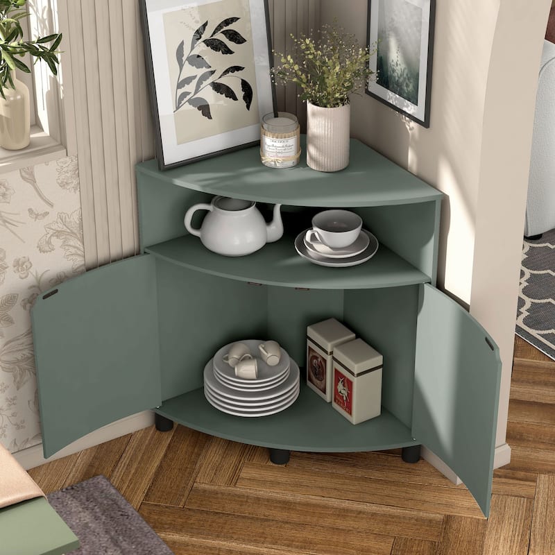 DH BASIC Modern 31-inch LED Corner Accent Cabinet with Open Shelf by Denhour