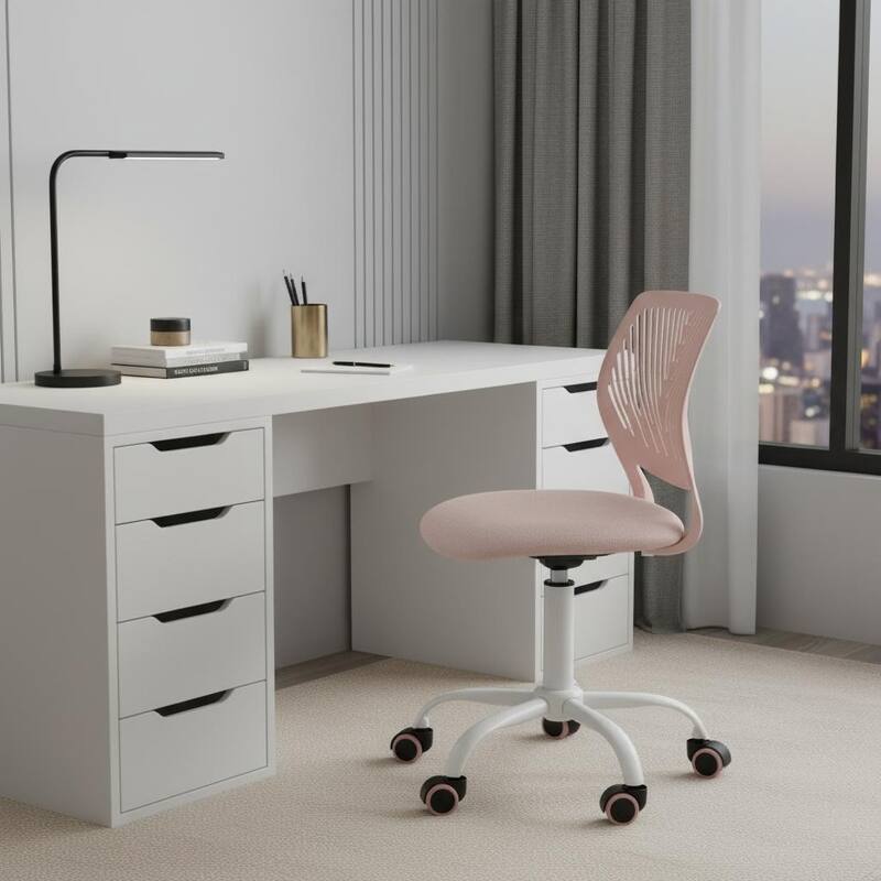 Pale Pink and White Adjustable Height Swivel Rolling Office Chair - Pale Pink