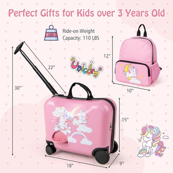 Gymax 2PCS Kids Luggage Set w/ Spinner Wheels 18'' Ride-on & Carry-on