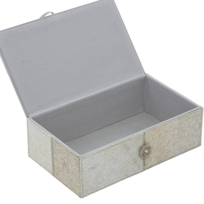 Gray Leather Handmade Box with Hinged Lid (Set of 2) - White or Gold