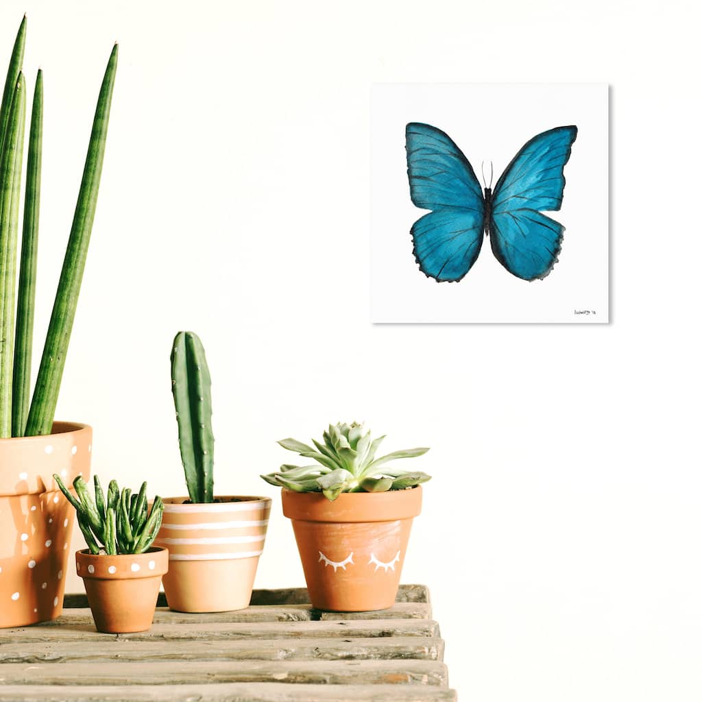 Wynwood Studio Canvas Animals Blue Butterfly Blue and Turquoise Rustic Wall Art Canvas Print
