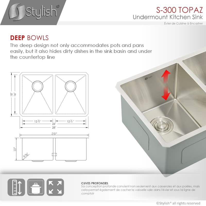 28"L x 18"W Stainless Steel Double Basin Undermount Kitchen Sink with Grids and Strainers