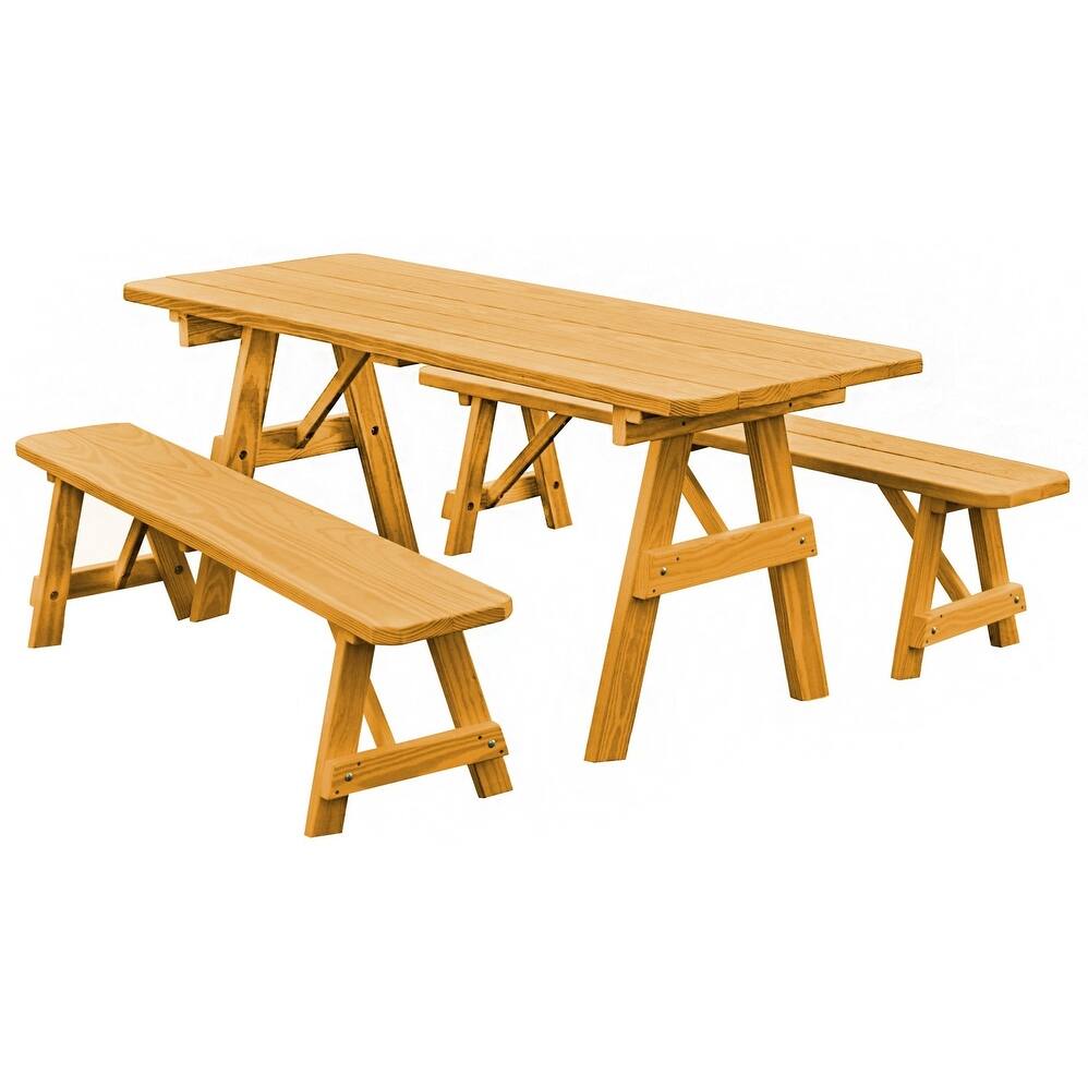 Pine 8' Traditional Picnic Table with 2 Benches