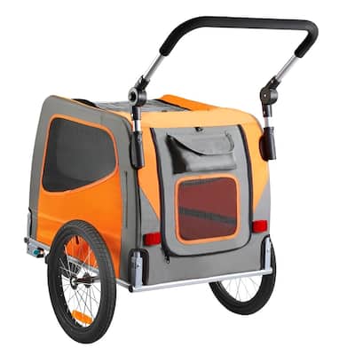 Dog Bike Trailer, Supports up to 66 lbs, 2-in-1 Pet Stroller Cart Bicycle Carrier, Easy Folding Cart Frame with Quick Release W