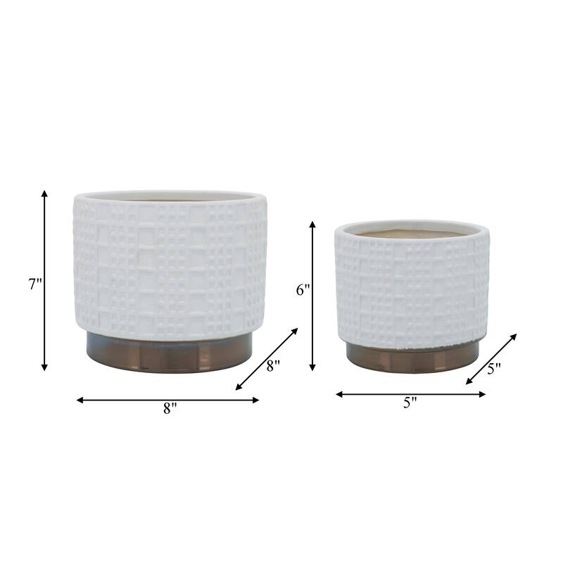 Sagebrook Home Modern Neutral Ceramic Planter Set of 2 - 8"x8"x7"