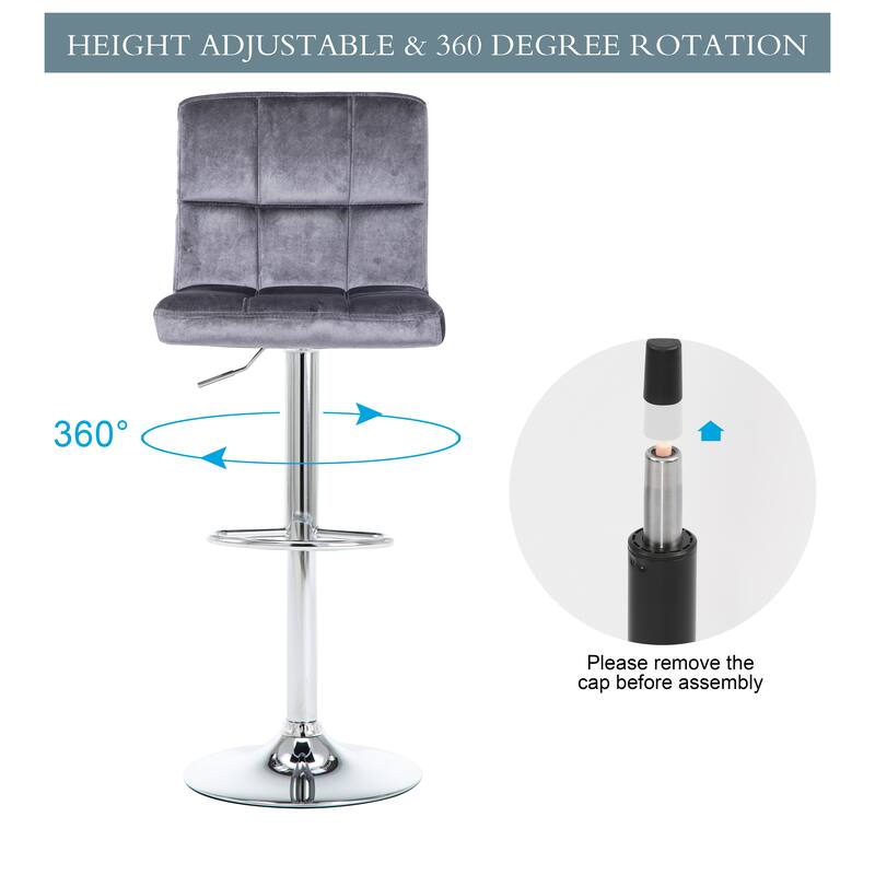 Faux Leather or Velvet Upholstered Adjustable Barstools Counter Bar Pub Height Stools set of 2
