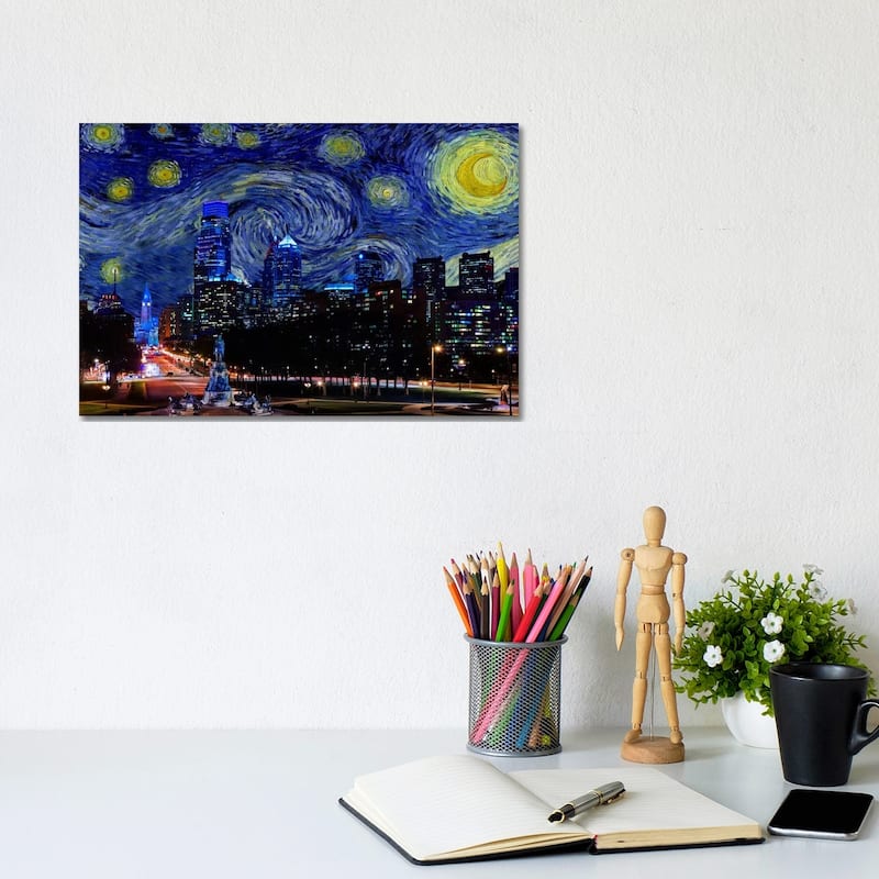 iCanvas "Philadelphia, Pennsylvania Starry Night Skyline" by 5by5collective Canvas Print - 8x12x0.75