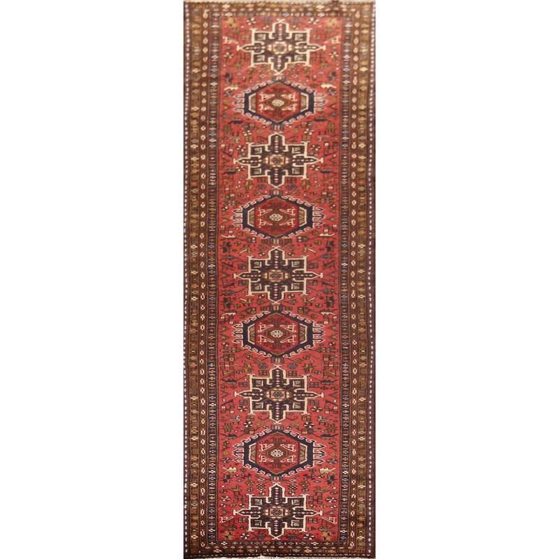 Geometric Gharajeh Persian Runner Rug Handmade Tribal Red Wool Carpet - 2'5"x 9'5"