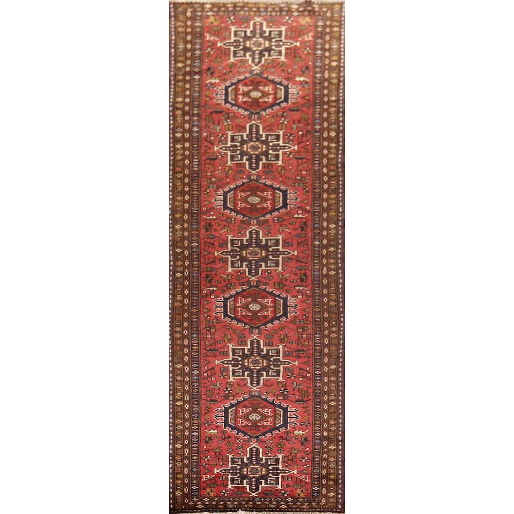 Geometric Gharajeh Persian Runner Rug Handmade Tribal Red Wool Carpet - 2'5"x 9'5"