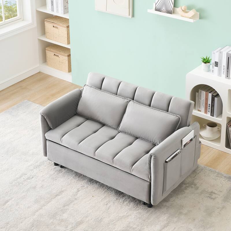 52" Gray Flannelette 3-in-1 Convertible Sofa Bed, Ideal for Small Spaces
