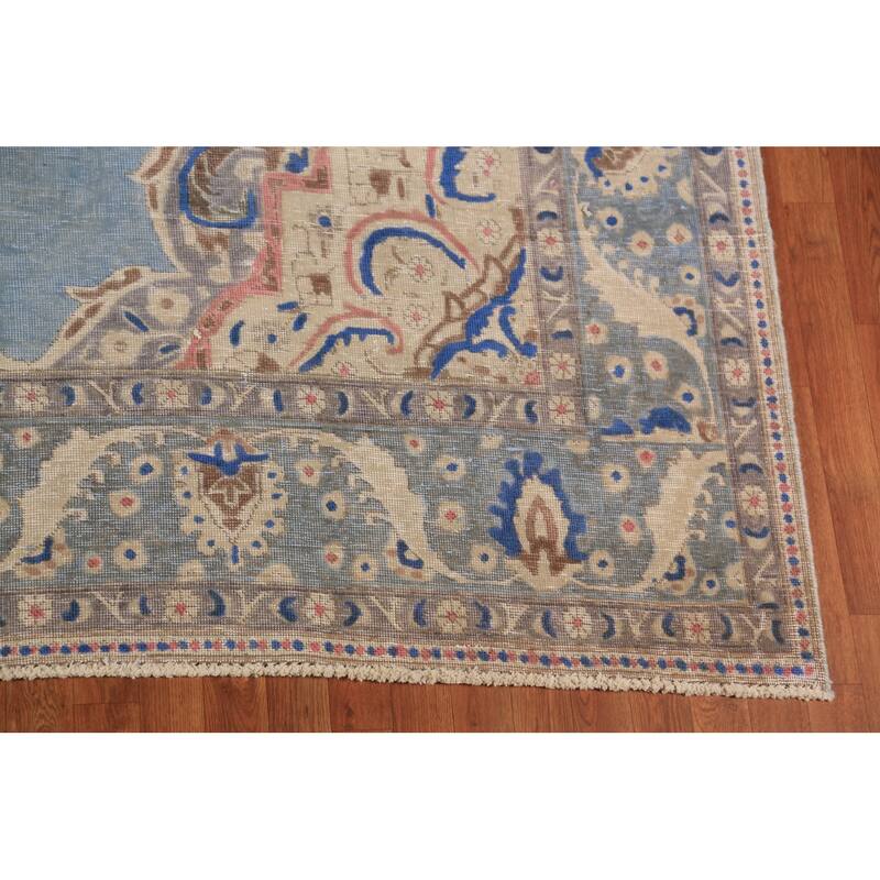 Medallion Tabriz Persian Area Rug Hand-Knotted Light Blue Wool Carpet - 8'5"x 11'2"