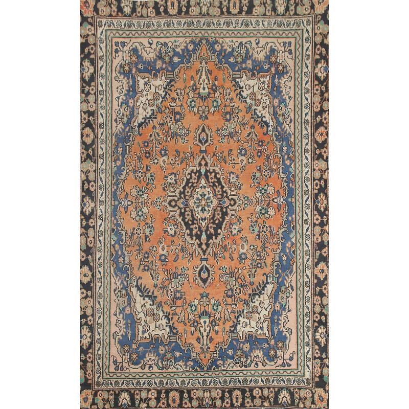 Hand Knotted Oriental 100% Wool Carpet Traditional Floral Oranges & Rust Hamedan Area Rug - 8' 8'' X 5' 9''