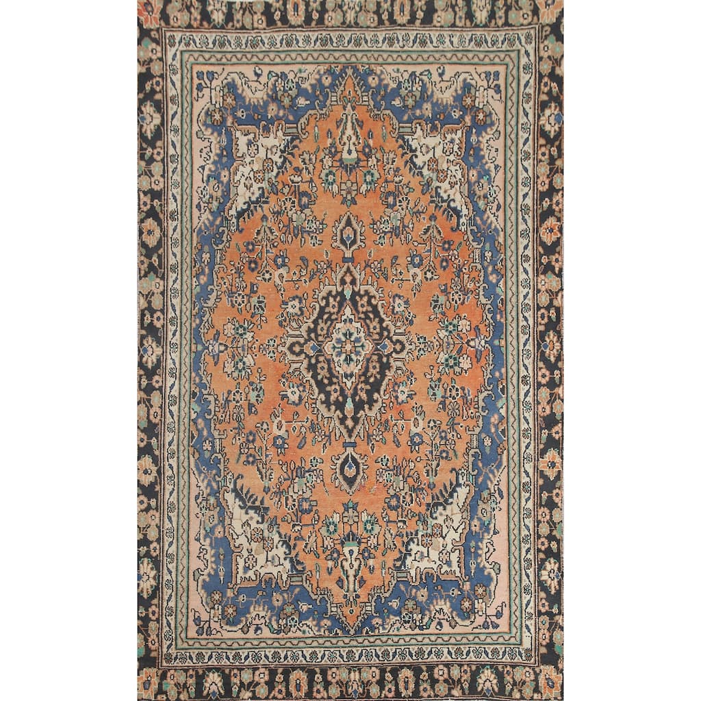 Hand Knotted Oriental 100% Wool Carpet Traditional Floral Oranges & Rust Hamedan Area Rug - 8' 8'' X 5' 9''