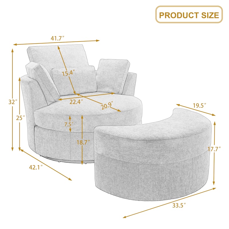 Upholstered Swivel Accent Chair with Wooden Tray Storage Ottoman