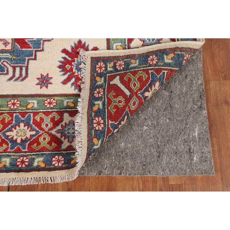 Kazak Oriental Area Rug Handmade Geometric Beige Wool Carpet - 5'0" x 7'3"