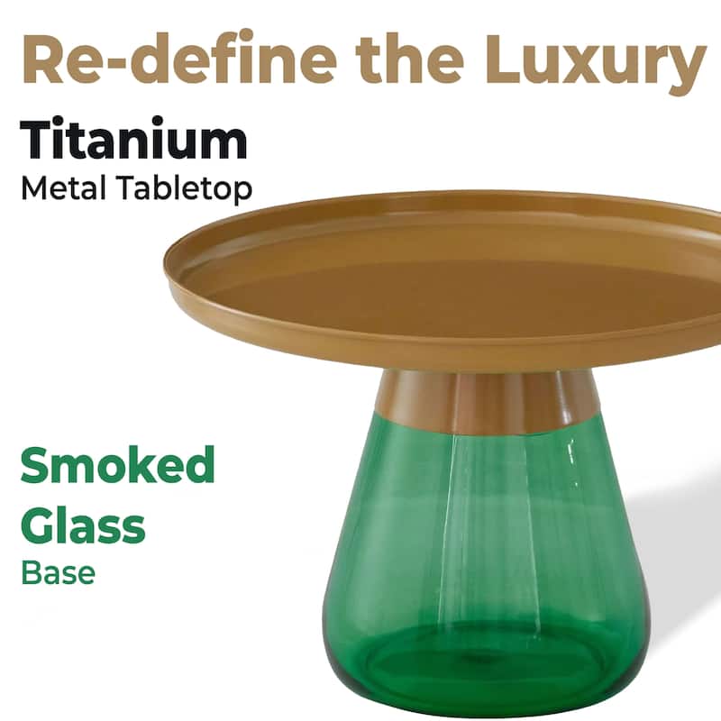 Matte Gold Titanium Coffee Table with Emerald Green Glass Base 24x17
