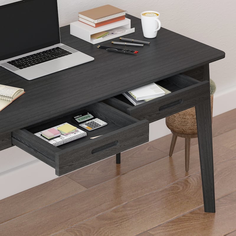 Timechee Black Wooden Computer Desk, 47" Writing Desk with 2 Drawers