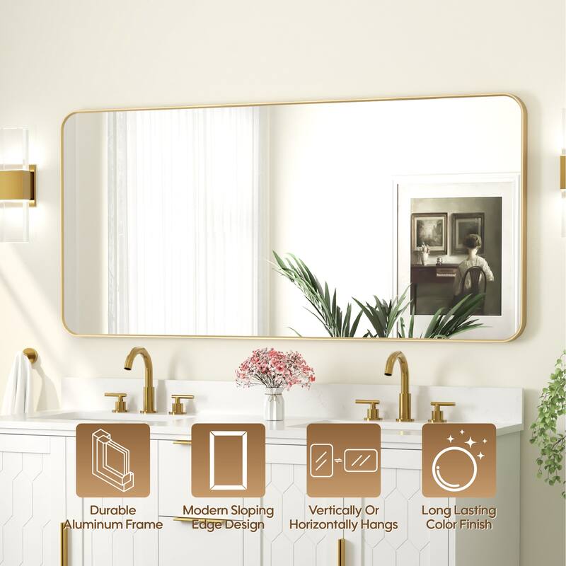 Modern Bathroom Rectangular Wall Mounted Anodized Aluminum Framed Vanity Mirror