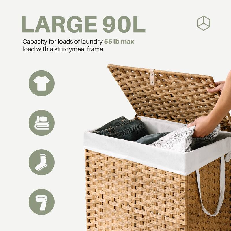 90L Foldable Laundry Hamper with Lid & Removable Bags