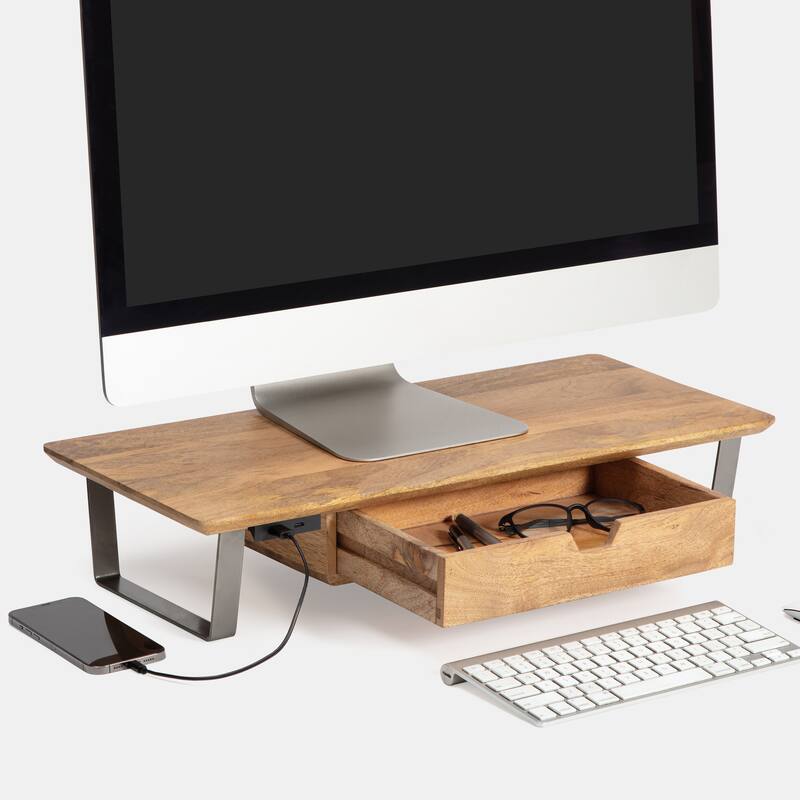 Jani Wood Monitor Stand Riser Desk - Ergonomic Design Stand, Desktop Organizer Table for Home, Office Workspace, Gaming Desk - Yellow