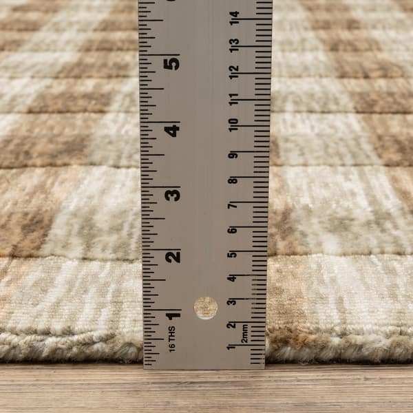 Thalia Scandinavian Textured Stripes Beige/ Rust PET Yarn Area Rug