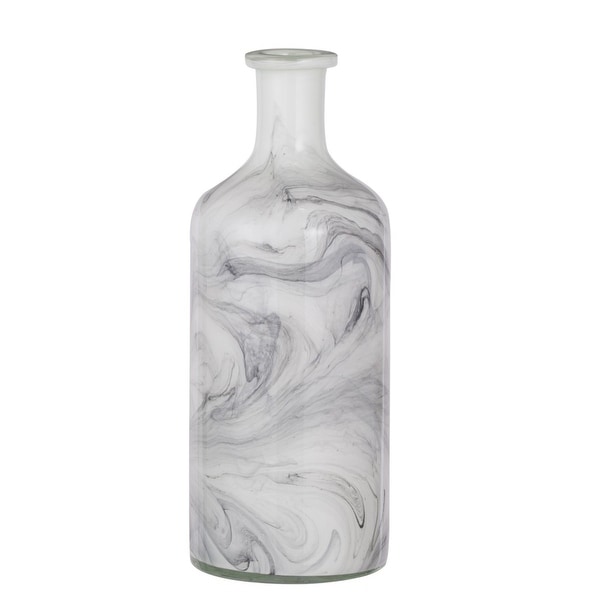 15.5" Black and White Large Sleek Glass Swirl Flower Vase - N/A