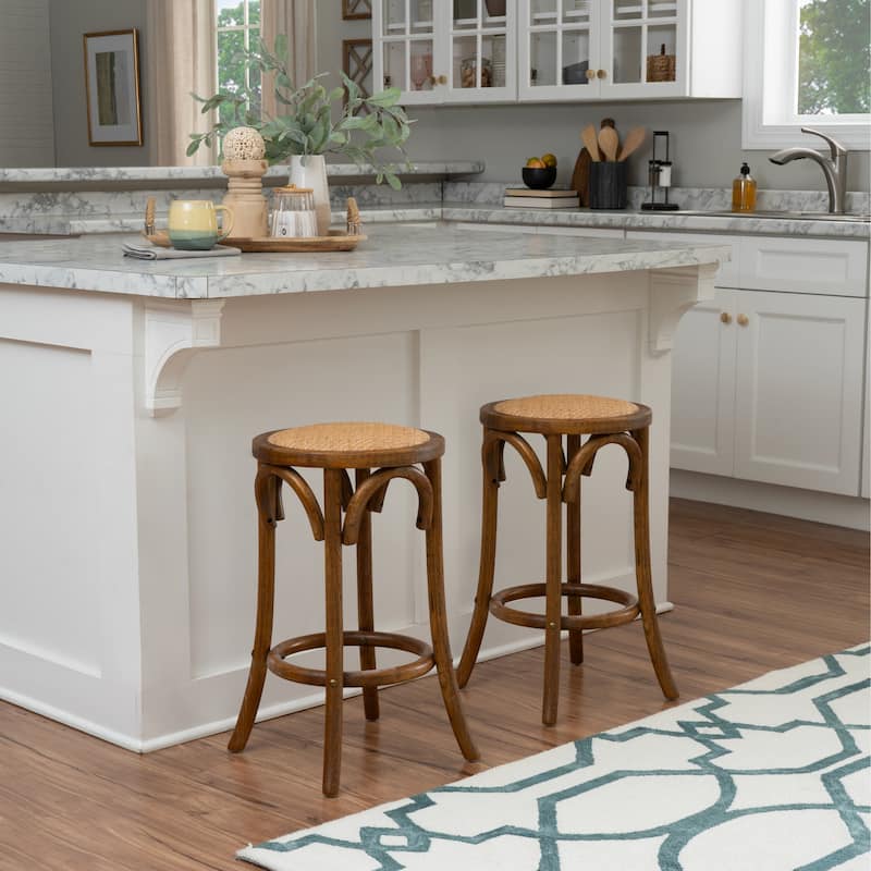 Linon Flint Walnut Backless Counter Stool with Rattan Seat - N/A - Brown