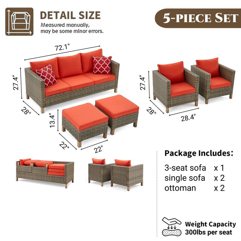 5-Piece Outdoor Wicker Patio Conversation Set