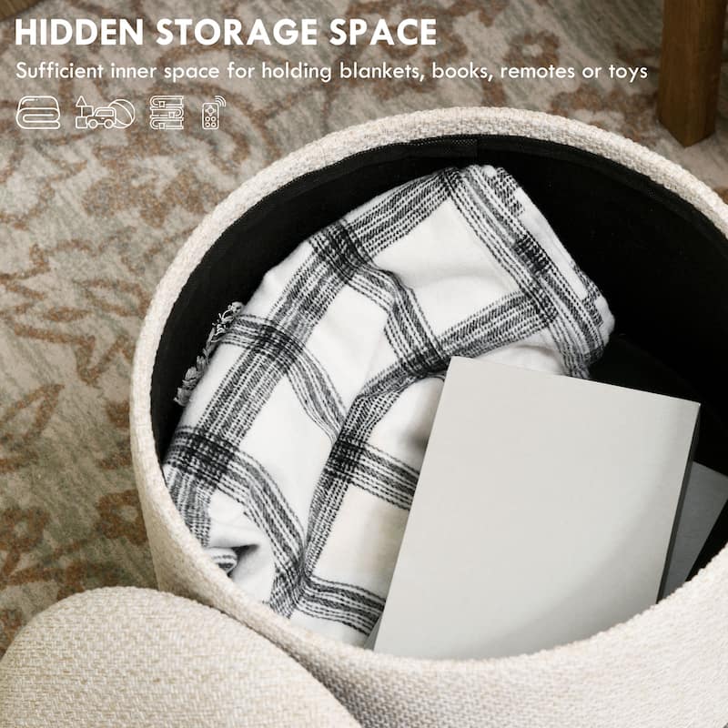 Storage Ottoman, Round Stool Chair with Cushioned Top