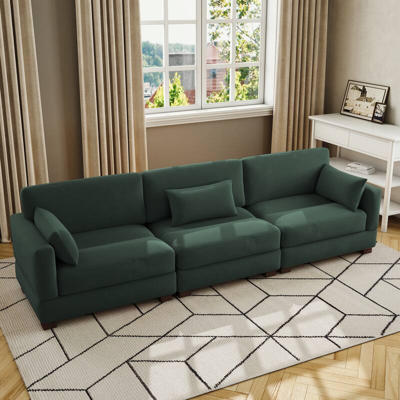 Corduroy Modular Sectional Sofa with Ottoman and Pillows
