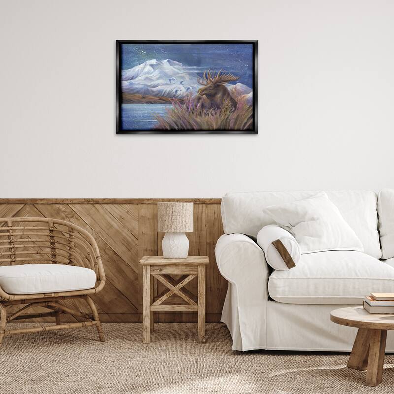 Stupell Moose & Snowy White Mountain Framed Floater Canvas Wall Art Design By Jody Bergsma