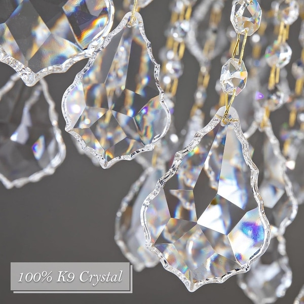 KAYLA Polished Gold Candle Chandelier, Cascading Raindrop Crystals