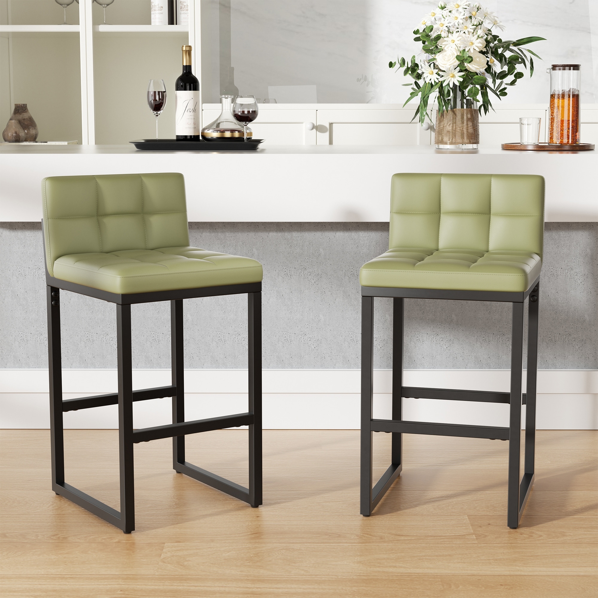 HOMYKA Set of 2 Barstools, Counter Height Bar Stools with Back, Faux Leather, Thickened Metal Legs