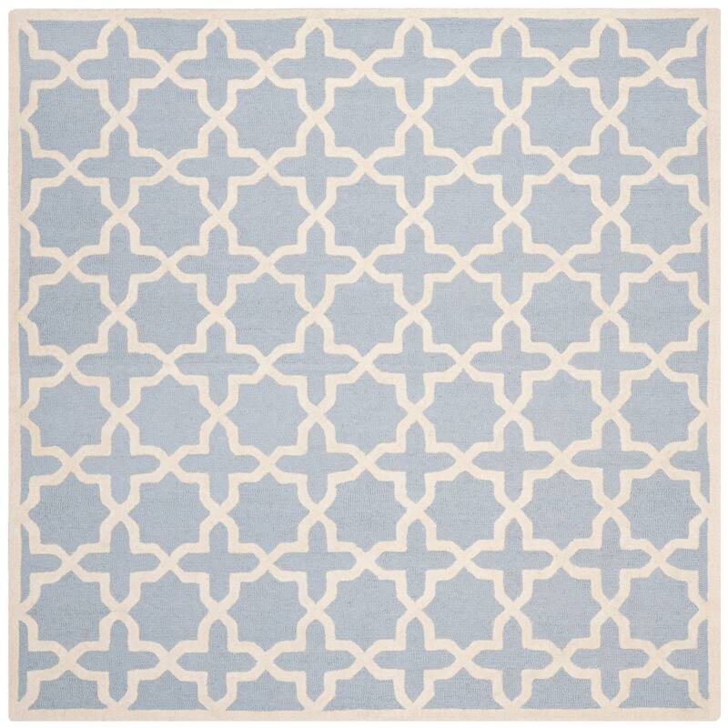 SAFAVIEH Handmade Cambridge Remedios Geometric Wool Rug - 6' Square - Light Blue/Ivory