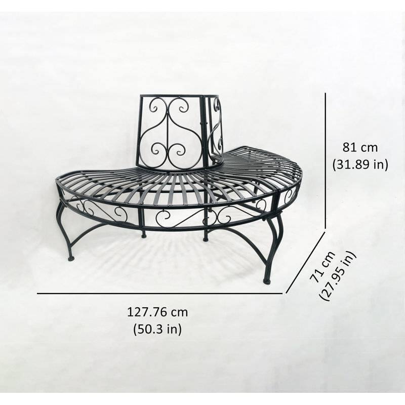 Powder-Coated Aluminum Semi-Circle Outdoor Tree Bench - 27.95 D x 55 W x 31.89 H (inches)